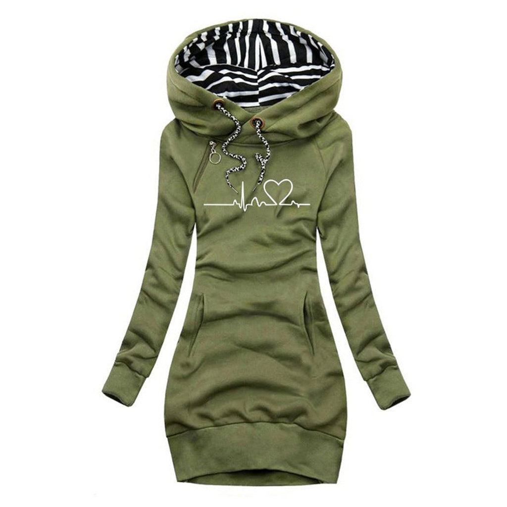 Mariel Ferrel | Women's Heartbeat Print Hooded Long Sleeve Dress Sweater