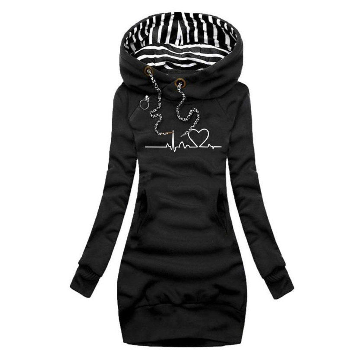 Mariel Ferrel | Women's Heartbeat Print Hooded Long Sleeve Dress Sweater