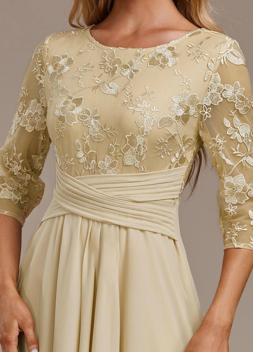 Madeleine Tron | Women's Midi Chiffon Skirt With Floral Lace Detail