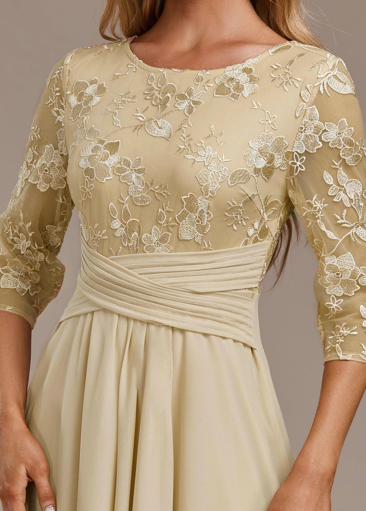 Madeleine Tron | Women's Midi Chiffon Skirt With Floral Lace Detail