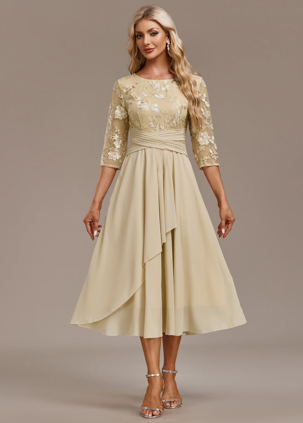 Madeleine Tron | Women's Midi Chiffon Skirt With Floral Lace Detail
