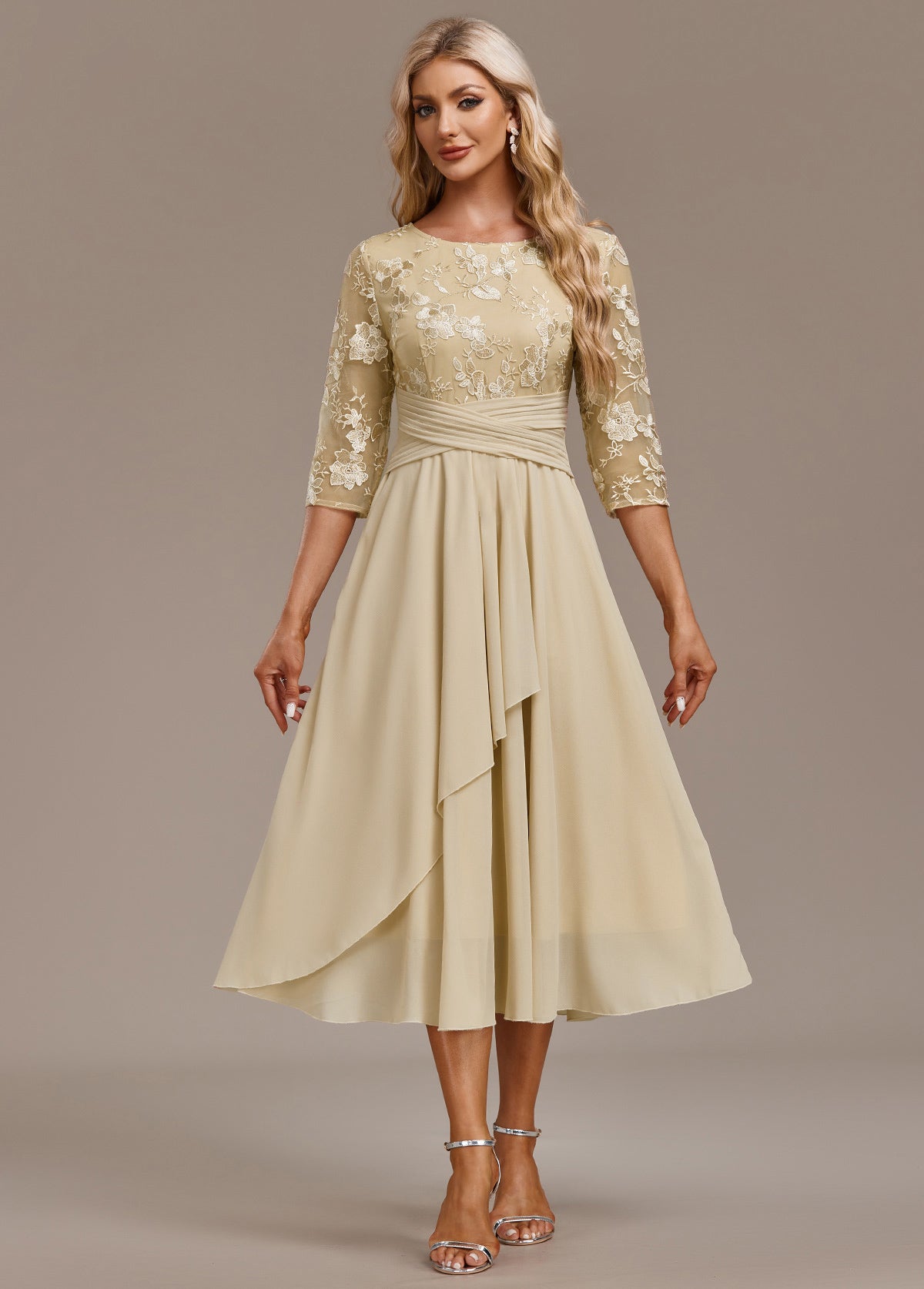 Madeleine Tron | Women's Midi Chiffon Skirt With Floral Lace Detail