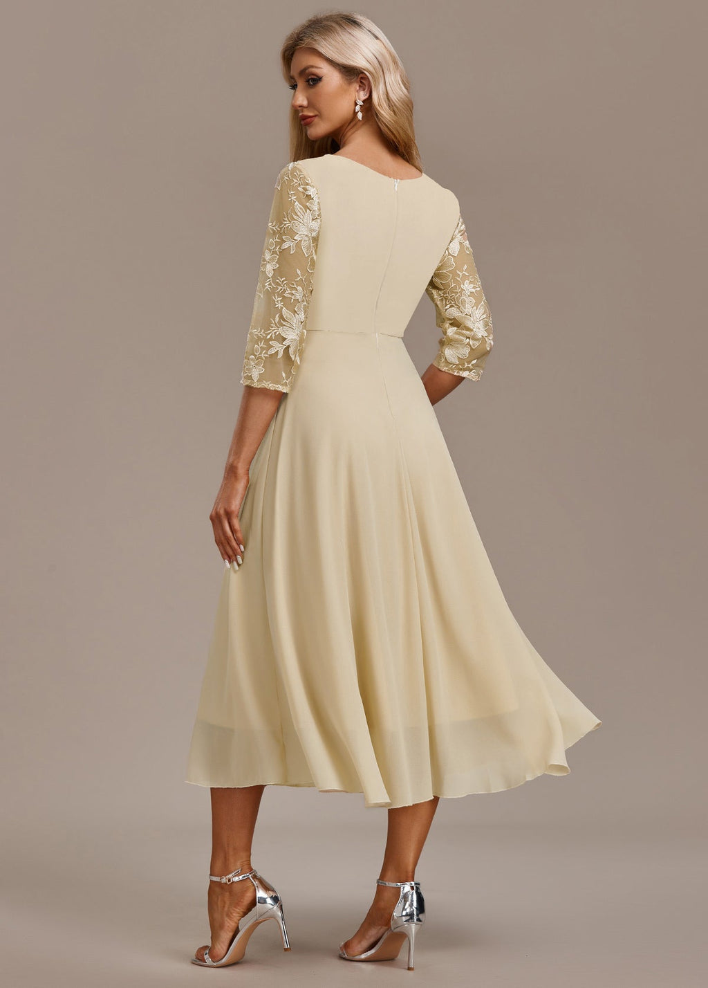 Madeleine Tron | Women's Midi Chiffon Skirt With Floral Lace Detail