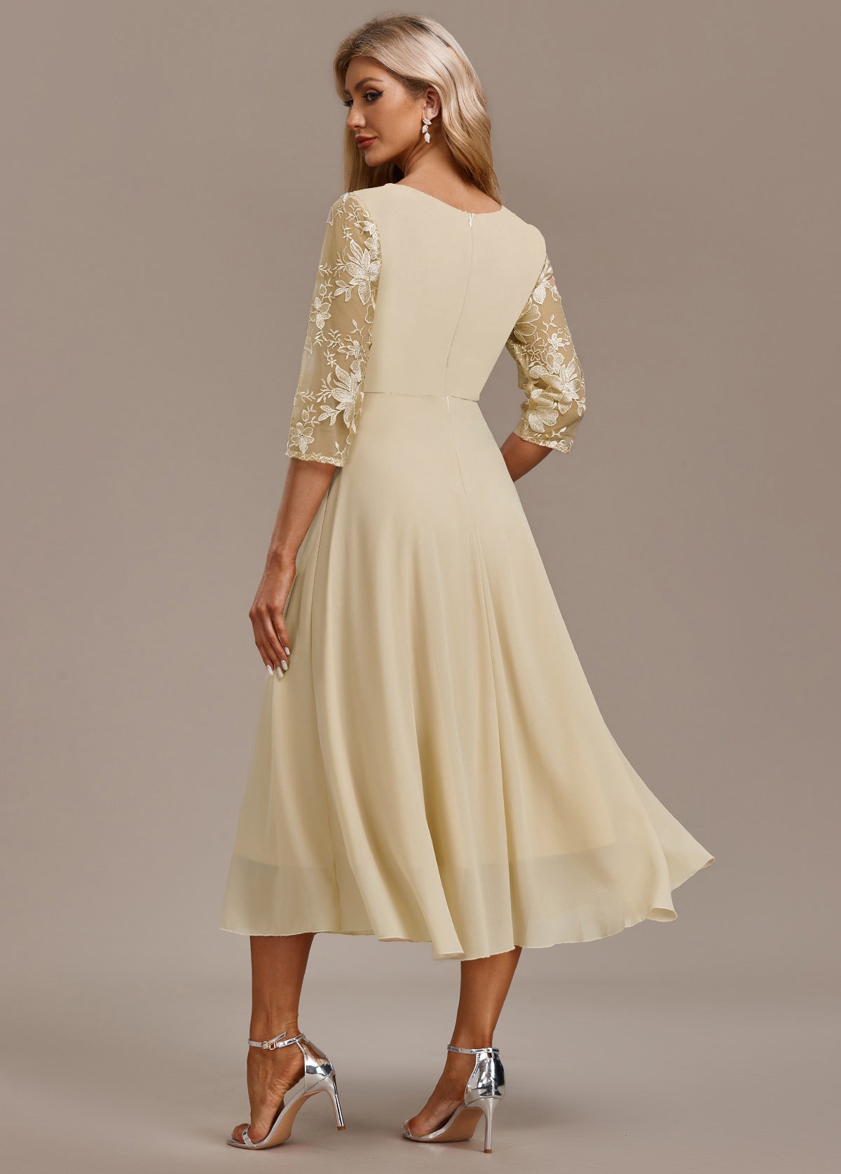 Madeleine Tron | Women's Midi Chiffon Skirt With Floral Lace Detail