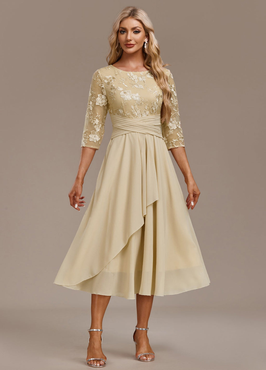Madeleine Tron | Women's Midi Chiffon Skirt With Floral Lace Detail