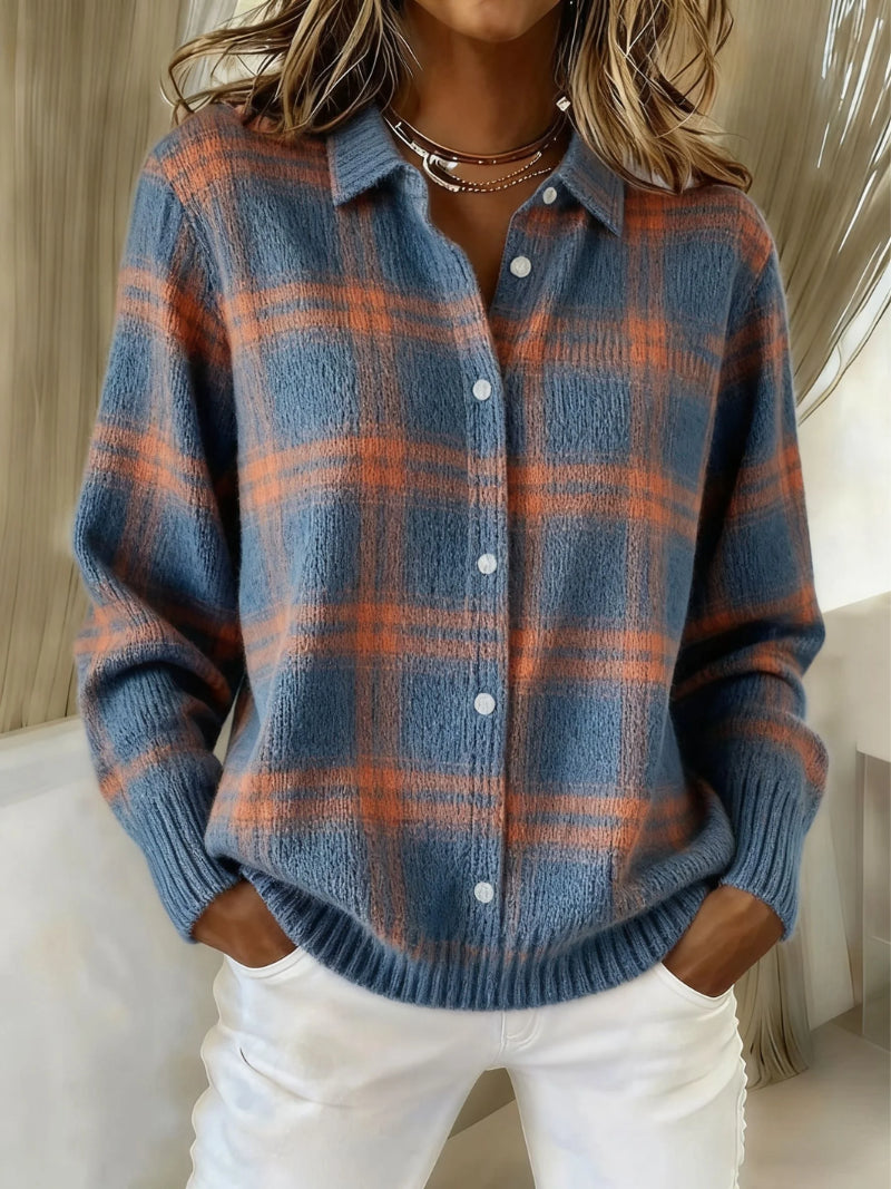 Elara Coeur | Women's Mira Knitted Blouse With Check Pattern