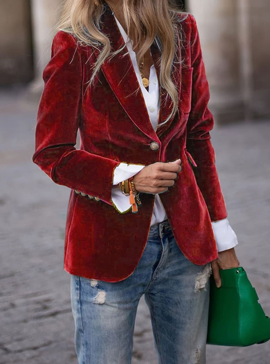 Odile Guerin | Women's Velvet Single-Button Casual Blazer Jacket