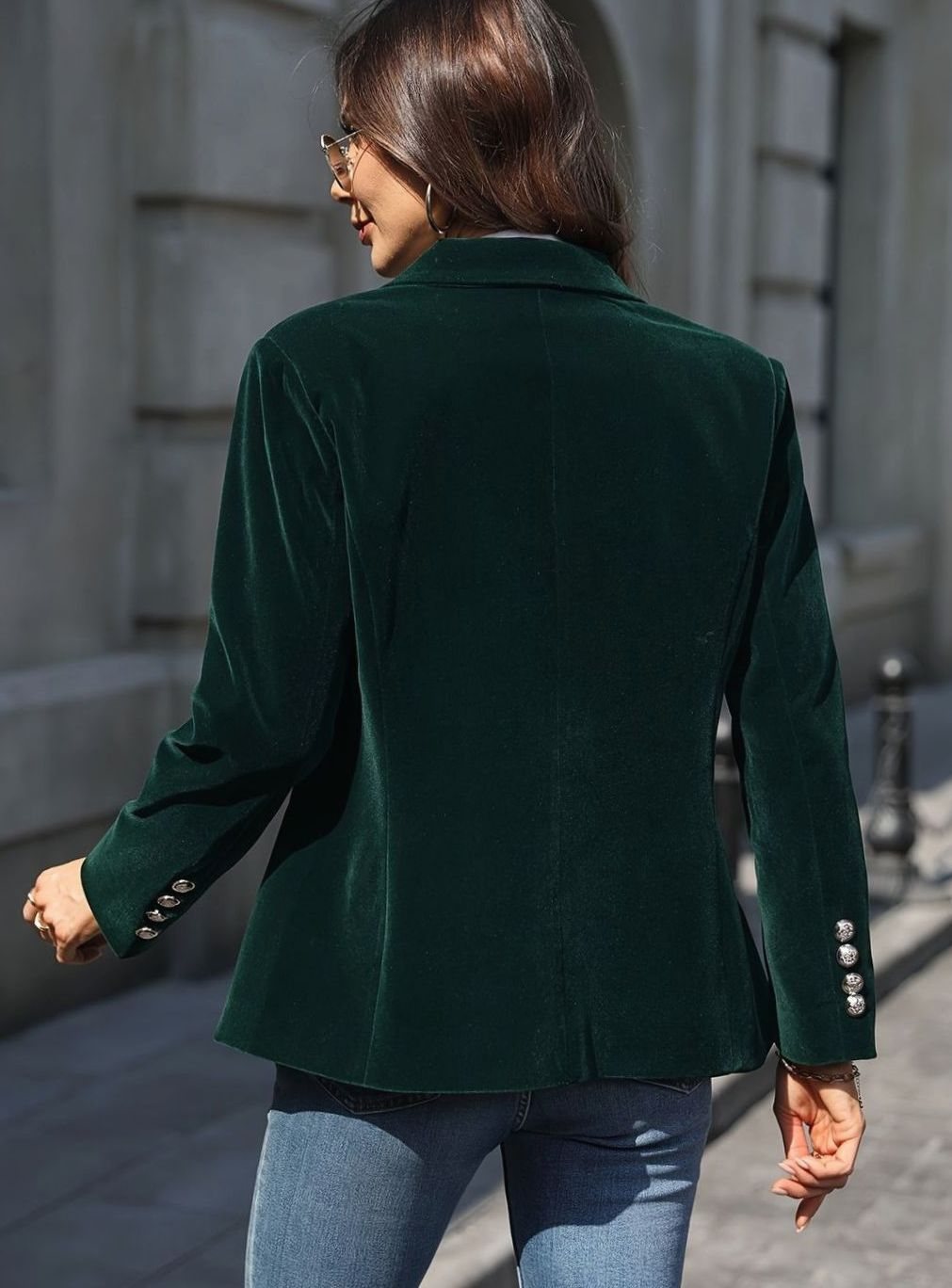 Odile Guerin | Women's Velvet Single-Button Casual Blazer Jacket
