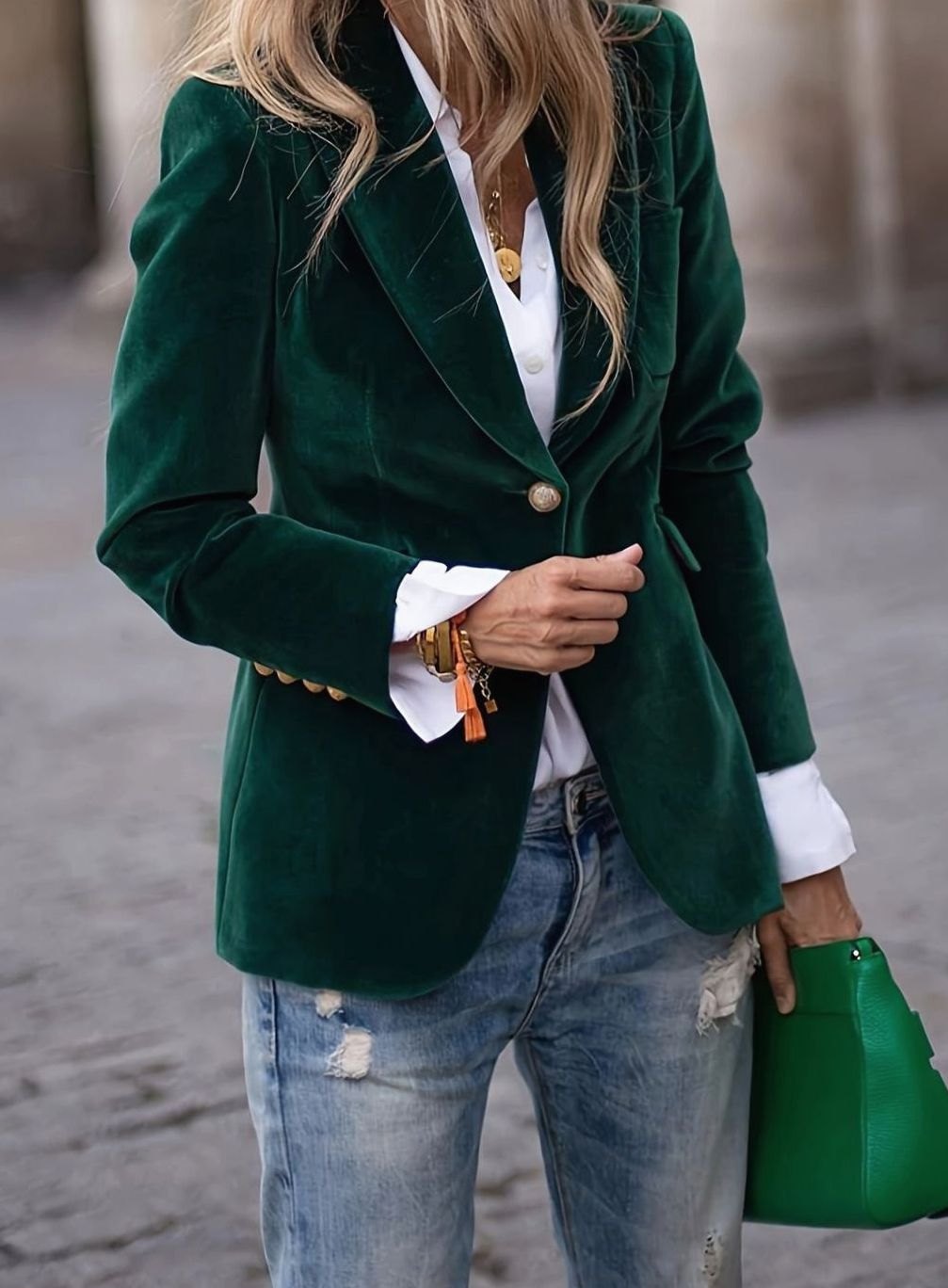Odile Guerin | Women's Velvet Single-Button Casual Blazer Jacket