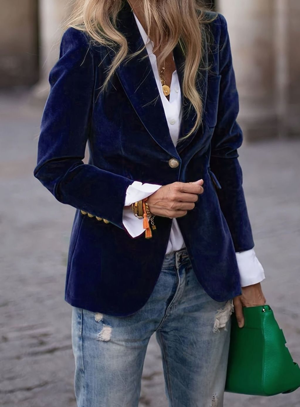Odile Guerin | Women's Velvet Single-Button Casual Blazer Jacket