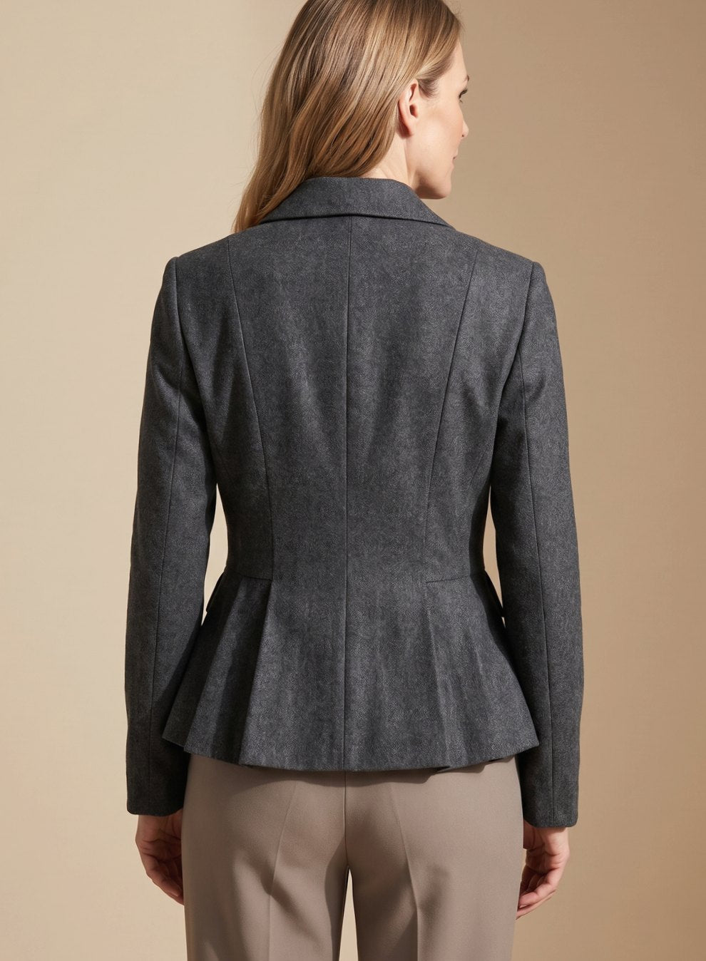 Ombeline Halvin | Women's Double-Breasted Peplum Blazer Notch Lapel Long Sleeve