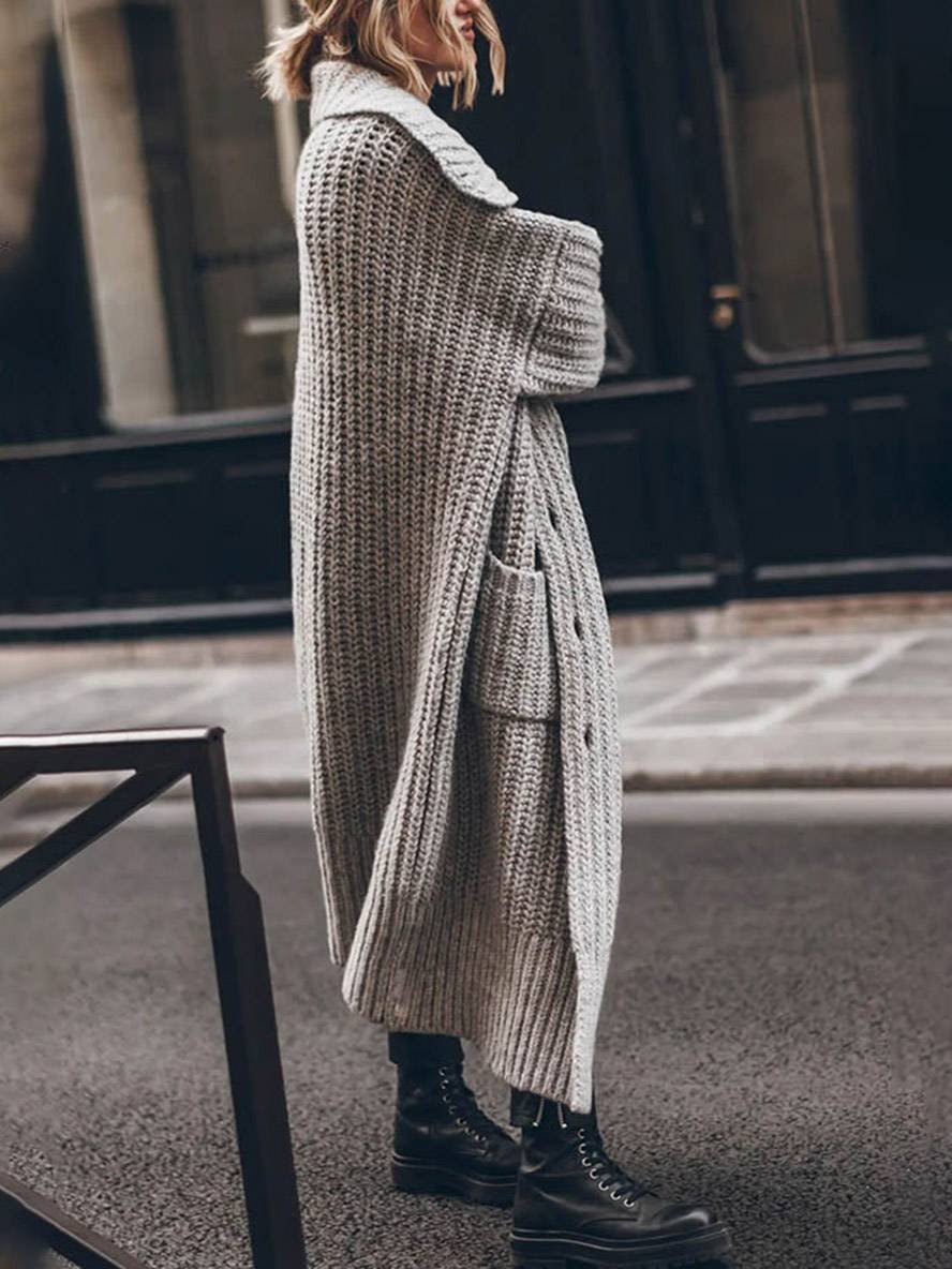 Inaya Verre | Women's Oversized Chunky Rib Knit Longline Lapel Cardigan