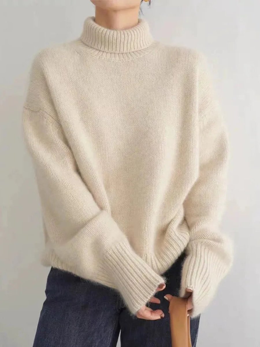 Camille Trell | Women's Oversized Turtleneck Cashmere Knit Sweater