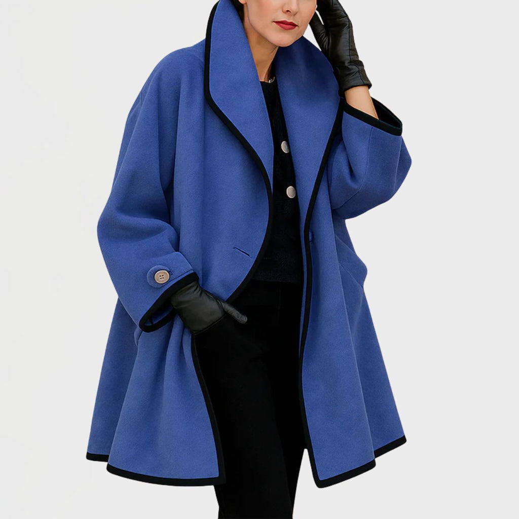 Jeanne Bres | Women's Oversized Wool Blend Contrast Trim Coat