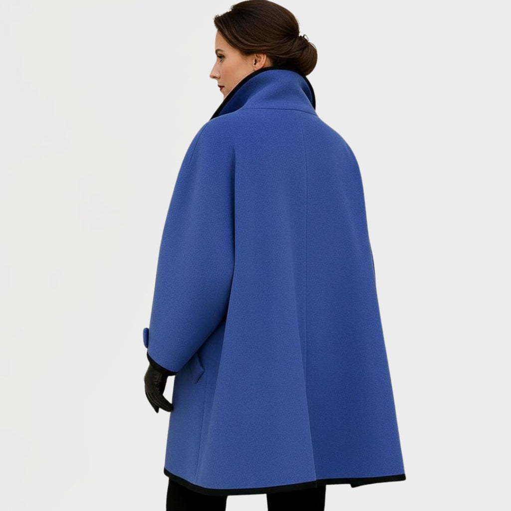 Jeanne Bres | Women's Oversized Wool Blend Contrast Trim Coat