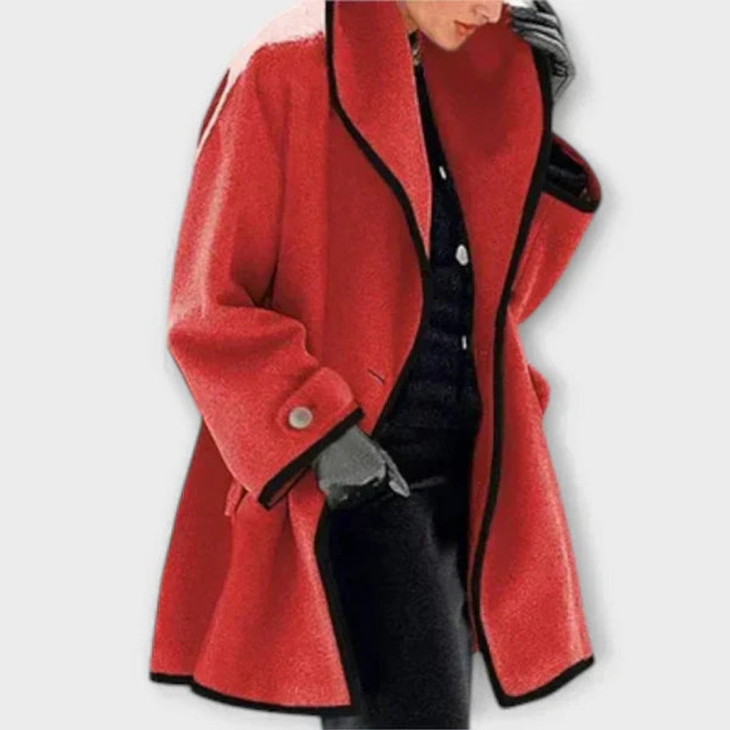 Jeanne Bres | Women's Oversized Wool Blend Contrast Trim Coat