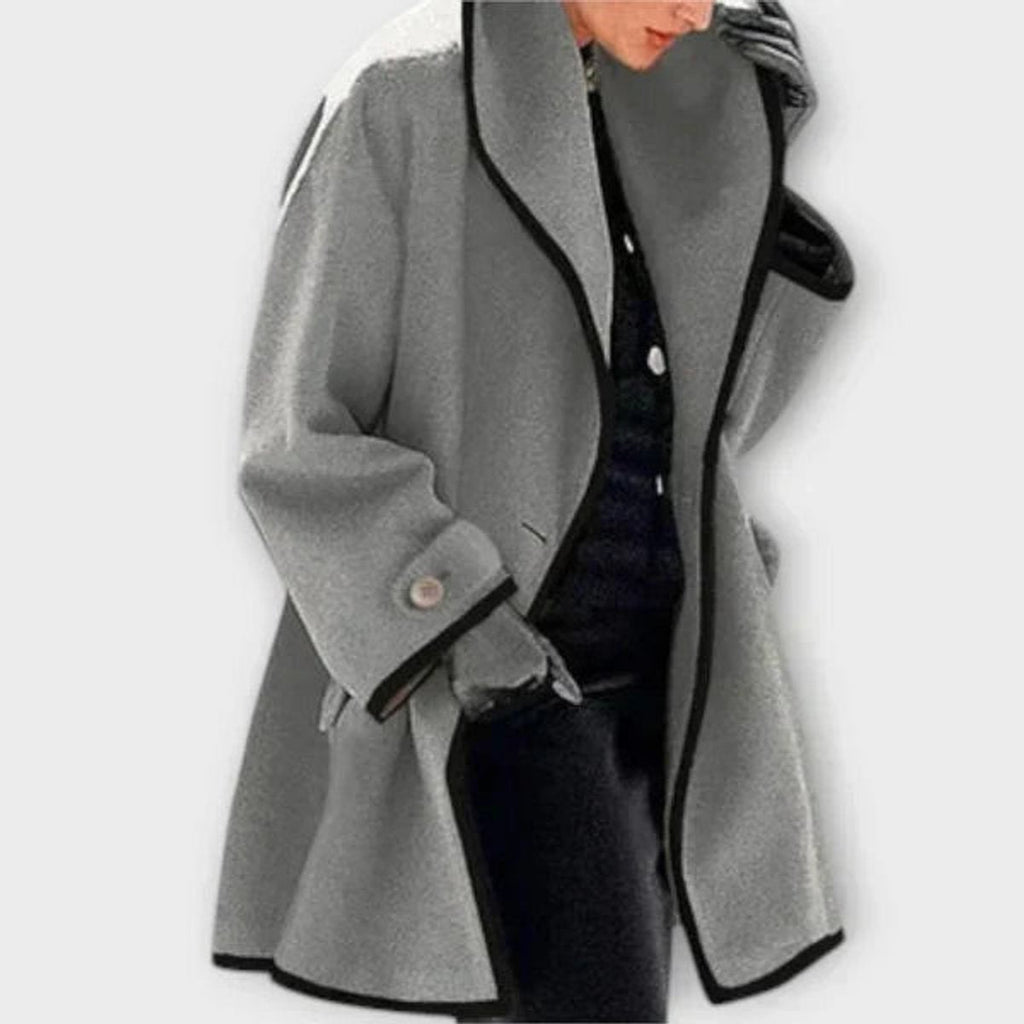 Jeanne Bres | Women's Oversized Wool Blend Contrast Trim Coat