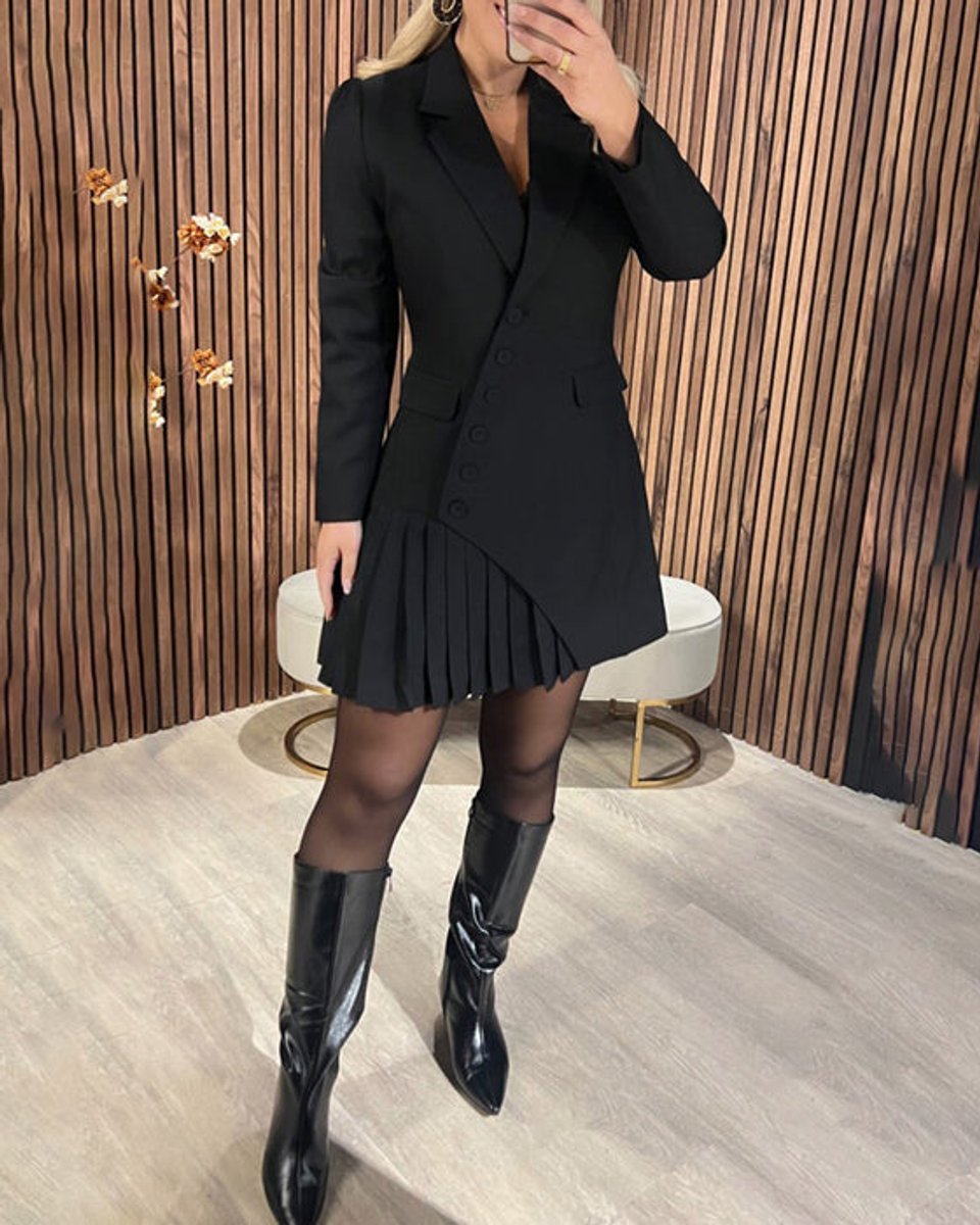 Perrine Isseau | Women's Long-Sleeve Pleated Blazer Formal Dress