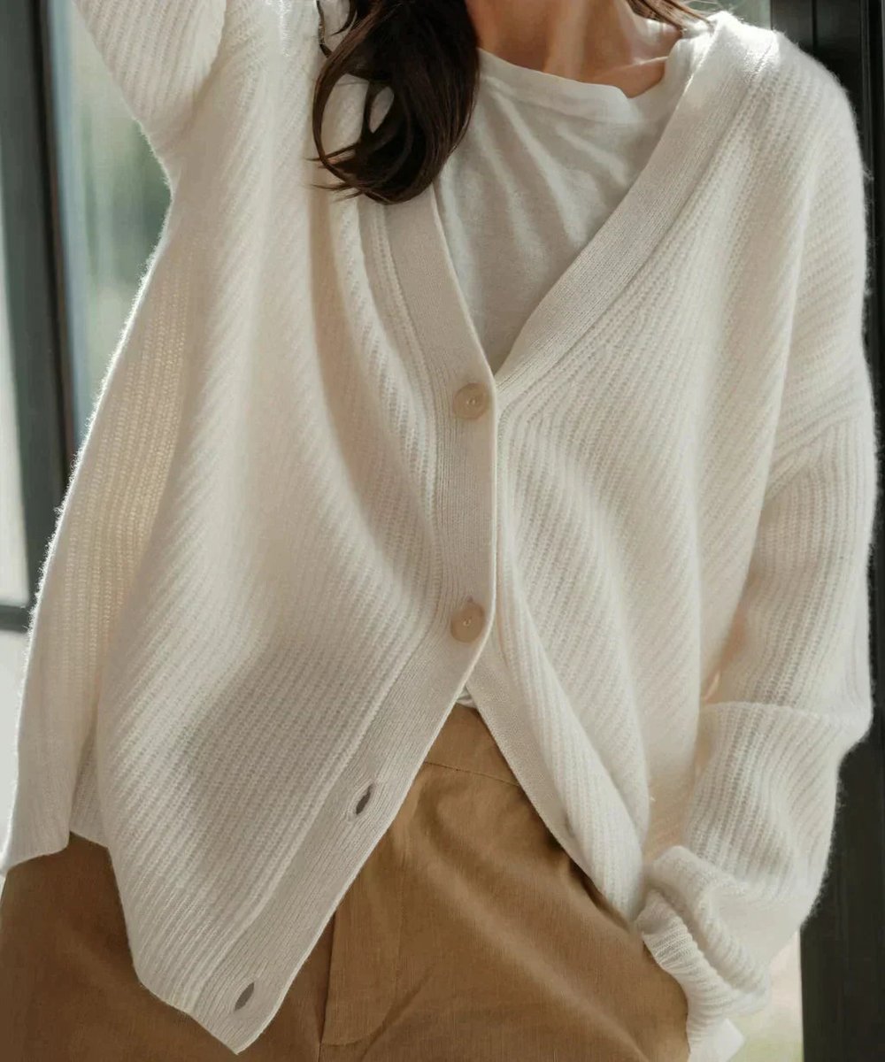 Lyra Cresson | Women's Relaxed Fit V Neck Cashmere Button Front Cardigan
