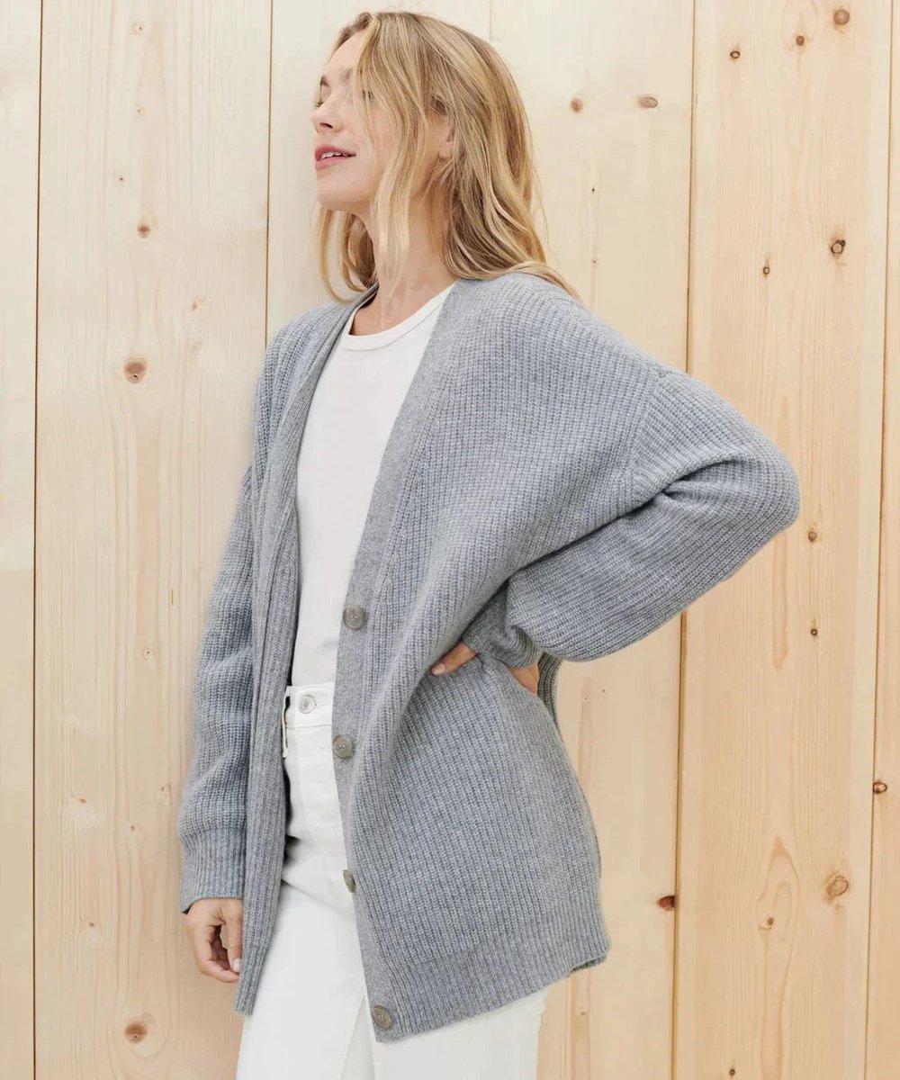 Lyra Cresson | Women's Relaxed Fit V Neck Cashmere Button Front Cardigan
