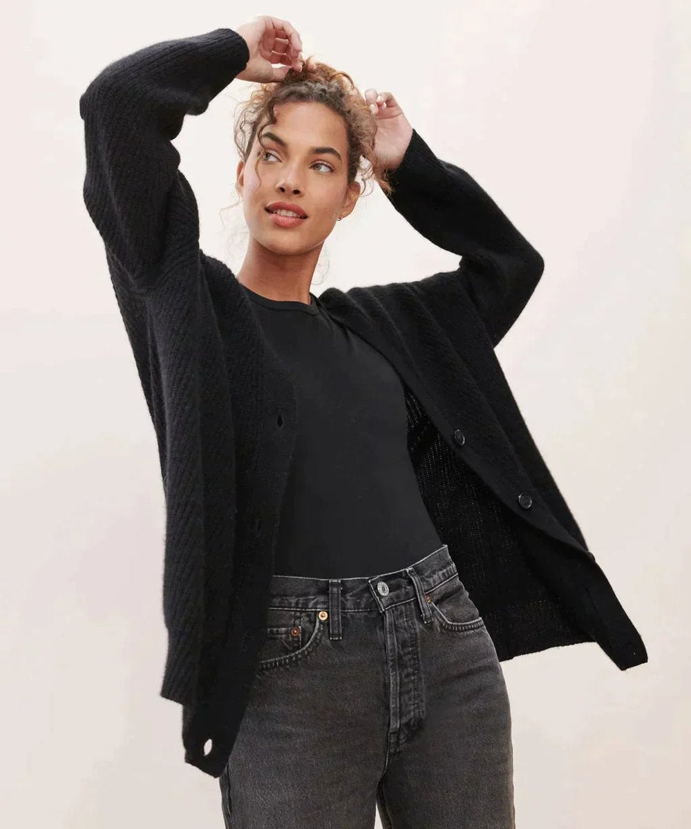Lyra Cresson | Women's Relaxed Fit V Neck Cashmere Button Front Cardigan