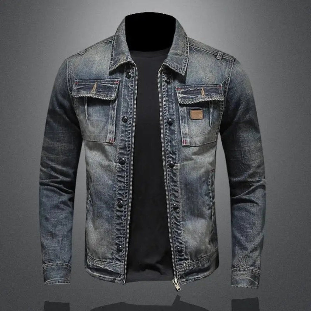 Lucien Vey | Men's Retro Washed Denim Zip Up Jacket Casual Outerwear Coat
