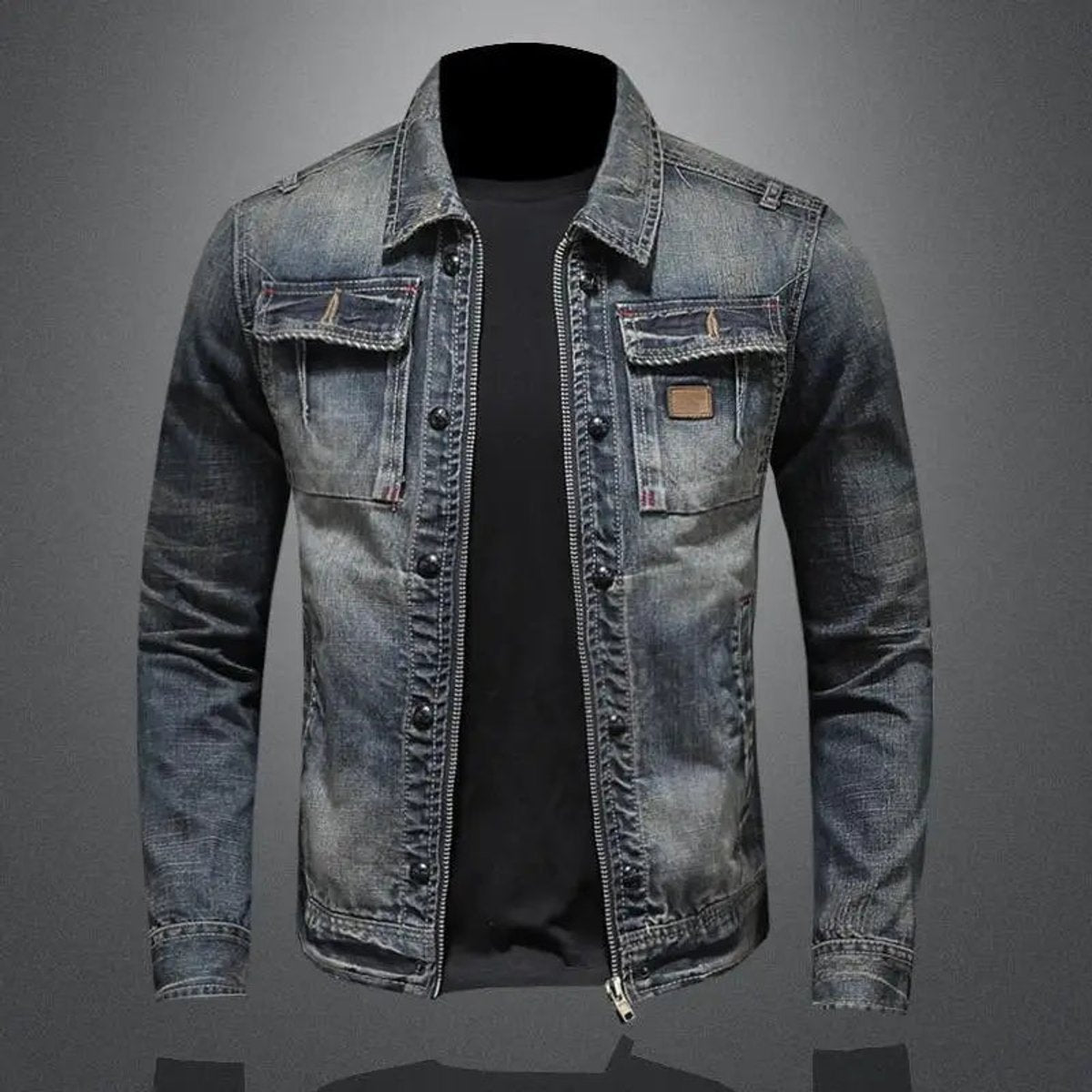 Lucien Vey | Men's Retro Washed Denim Zip Up Jacket Casual Outerwear Coat