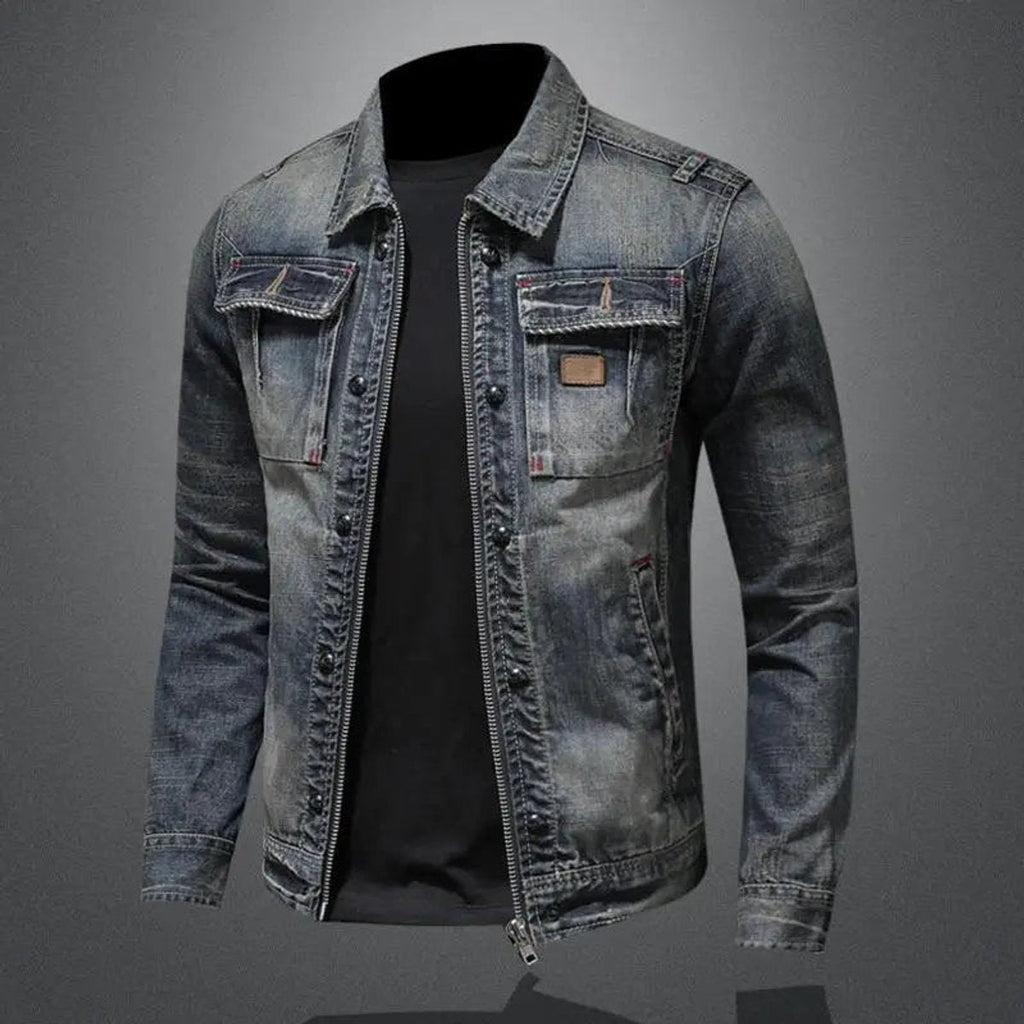 Lucien Vey | Men's Retro Washed Denim Zip Up Jacket Casual Outerwear Coat