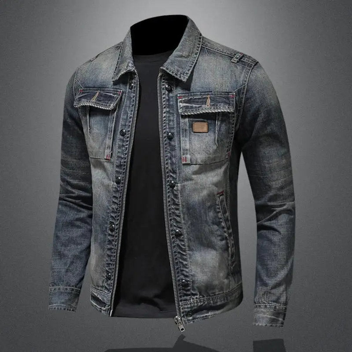 Lucien Vey | Men's Retro Washed Denim Zip Up Jacket Casual Outerwear Coat