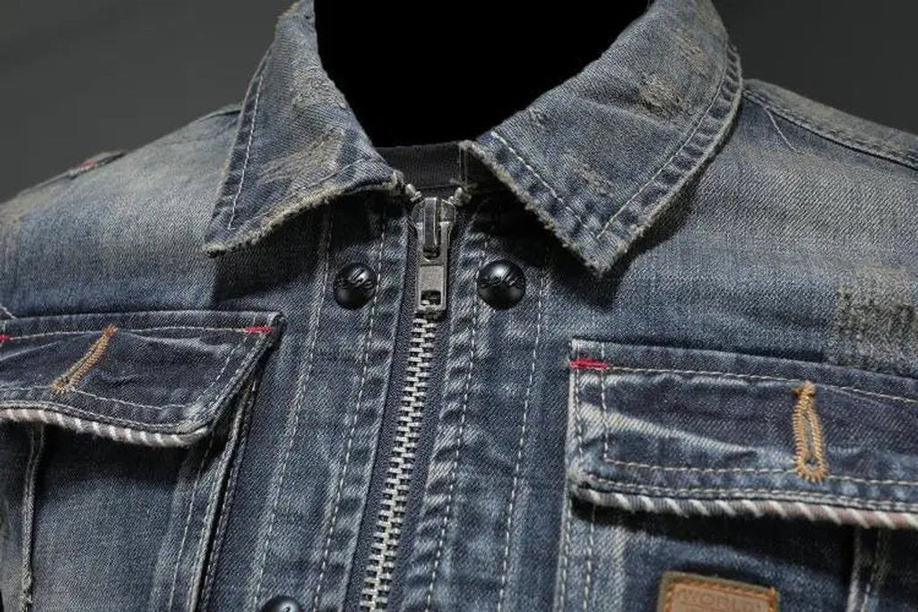 Lucien Vey | Men's Retro Washed Denim Zip Up Jacket Casual Outerwear Coat