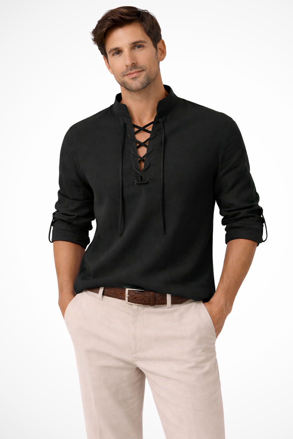 Bram Veld | Men's Linen Lace-Up Casual Shirt