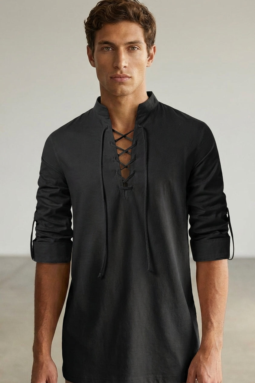 Finlay Russe | Men Lace-Up Long Sleeve Shirt