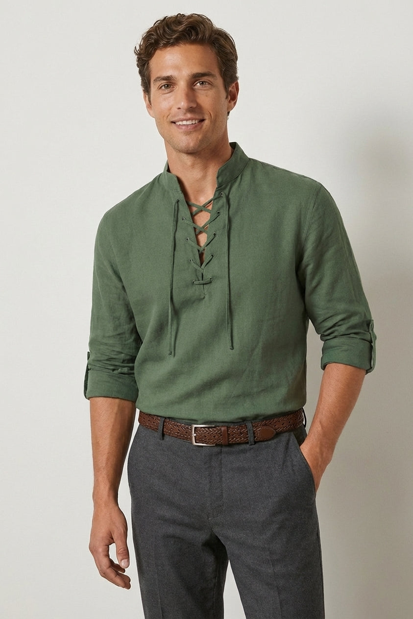 Finlay Russe | Men Lace-Up Long Sleeve Shirt