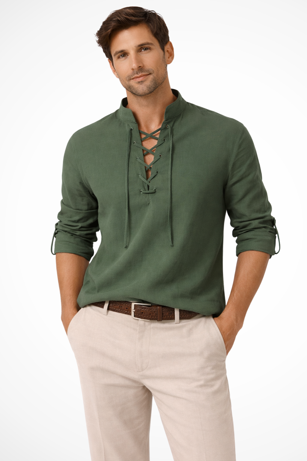 Bram Veld | Men's Linen Lace-Up Casual Shirt