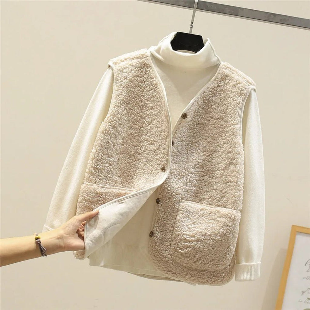Adrienne Rey | Women's Sherpa Fleece Button Front Puffer Vest