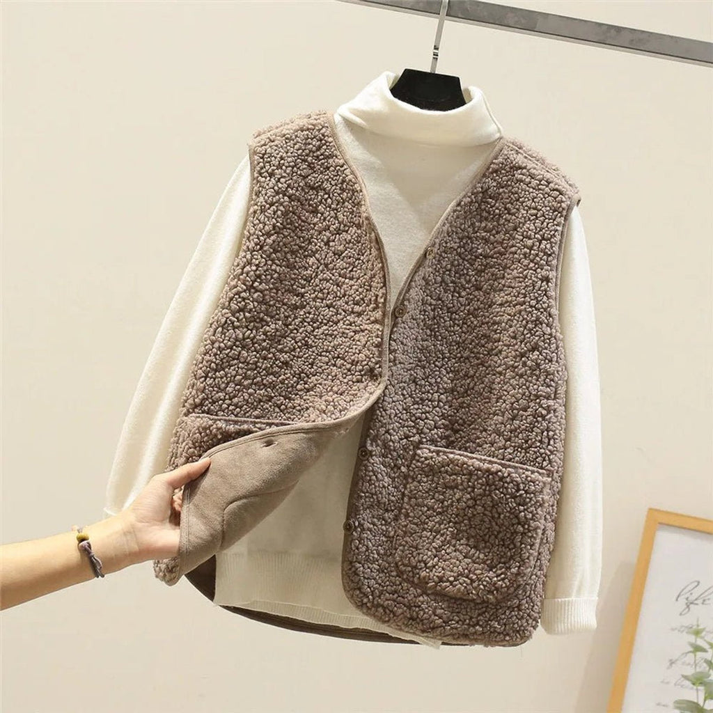 Adrienne Rey | Women's Sherpa Fleece Button Front Puffer Vest