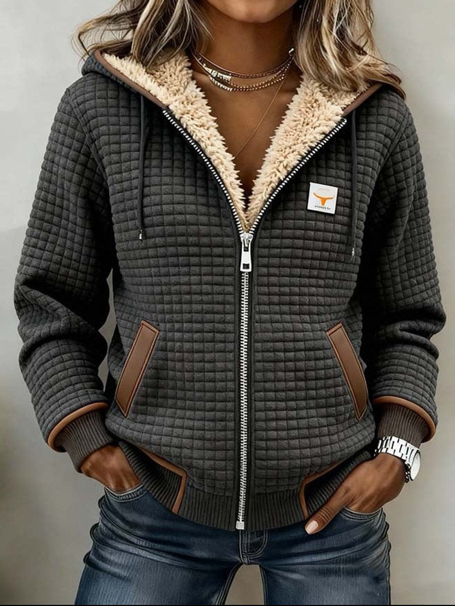 Clémence Lussac | Women's Sherpa Lined Quilted Jacket Full Zip Hooded Fleece