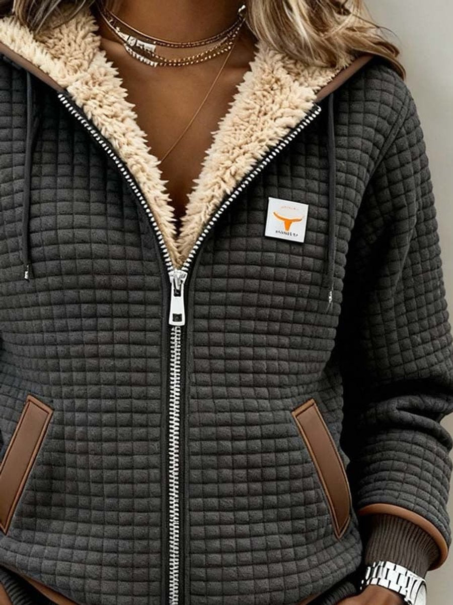 Clémence Lussac | Women's Sherpa Lined Quilted Jacket Full Zip Hooded Fleece