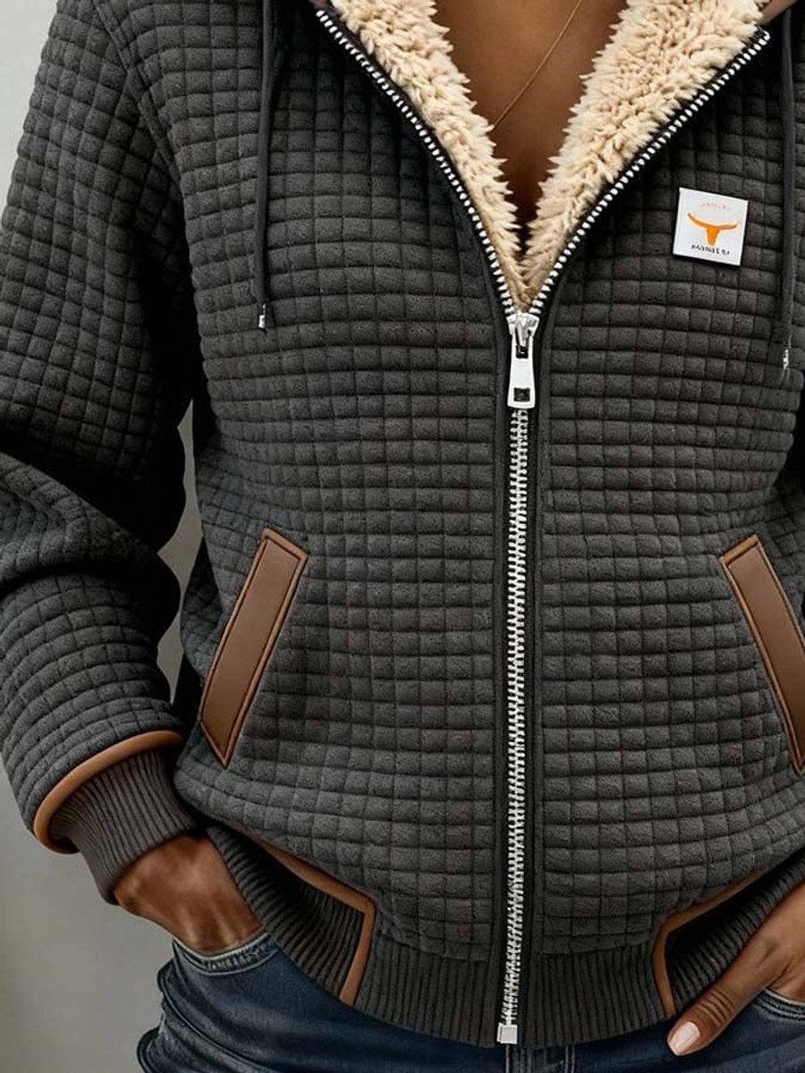 Clémence Lussac | Women's Sherpa Lined Quilted Jacket Full Zip Hooded Fleece