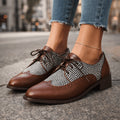 Lola Mer | Women's Smart Casual Tweed Herringbone Brogues Flats