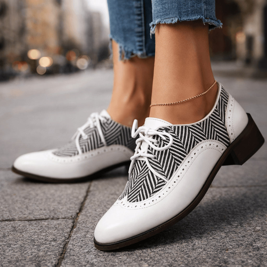 Lola Mer | Women's Smart Casual Tweed Herringbone Brogues Flats