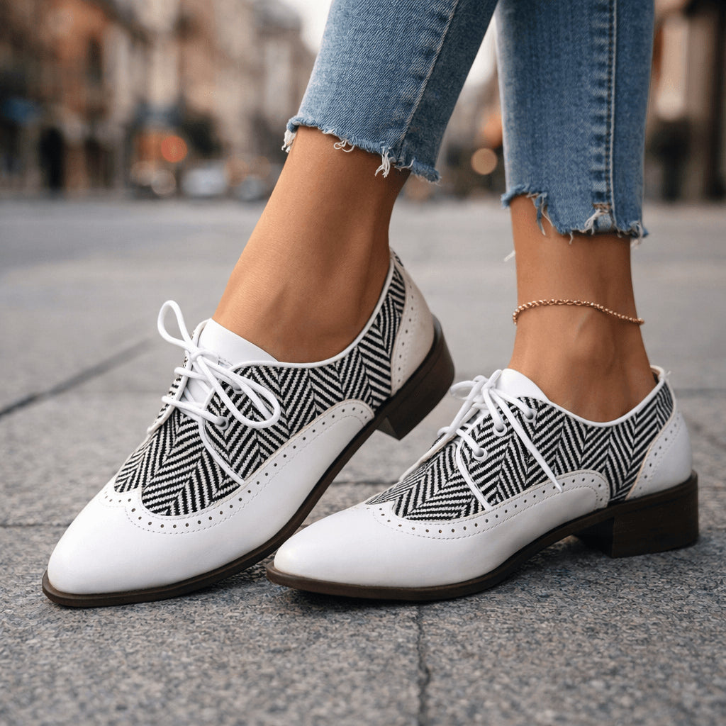 Lola Mer | Women's Smart Casual Tweed Herringbone Brogues Flats