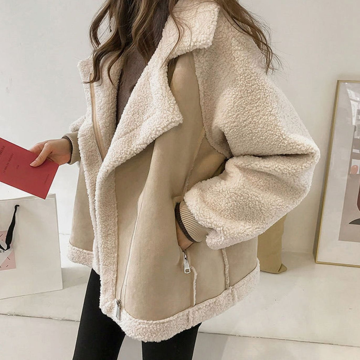 Sophie Lefort | Women's Faux Shearling Relaxed-Fit Zip-Up Oversized Coat