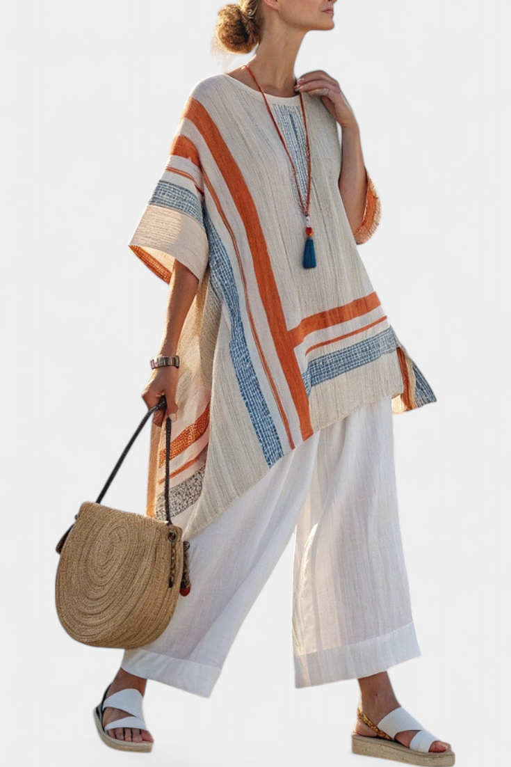 Cosima Vor | Women's Sophisticated Asymmetrical Blouse & Wide-Leg Linen Pants