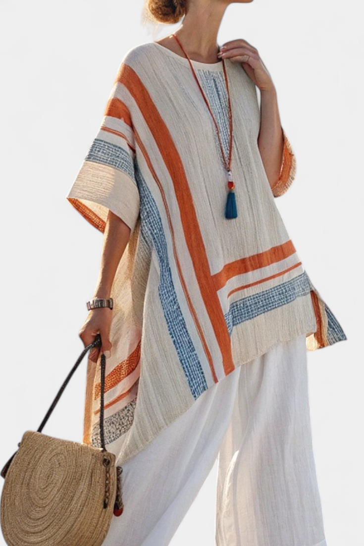 Cosima Vor | Women's Sophisticated Asymmetrical Blouse & Wide-Leg Linen Pants