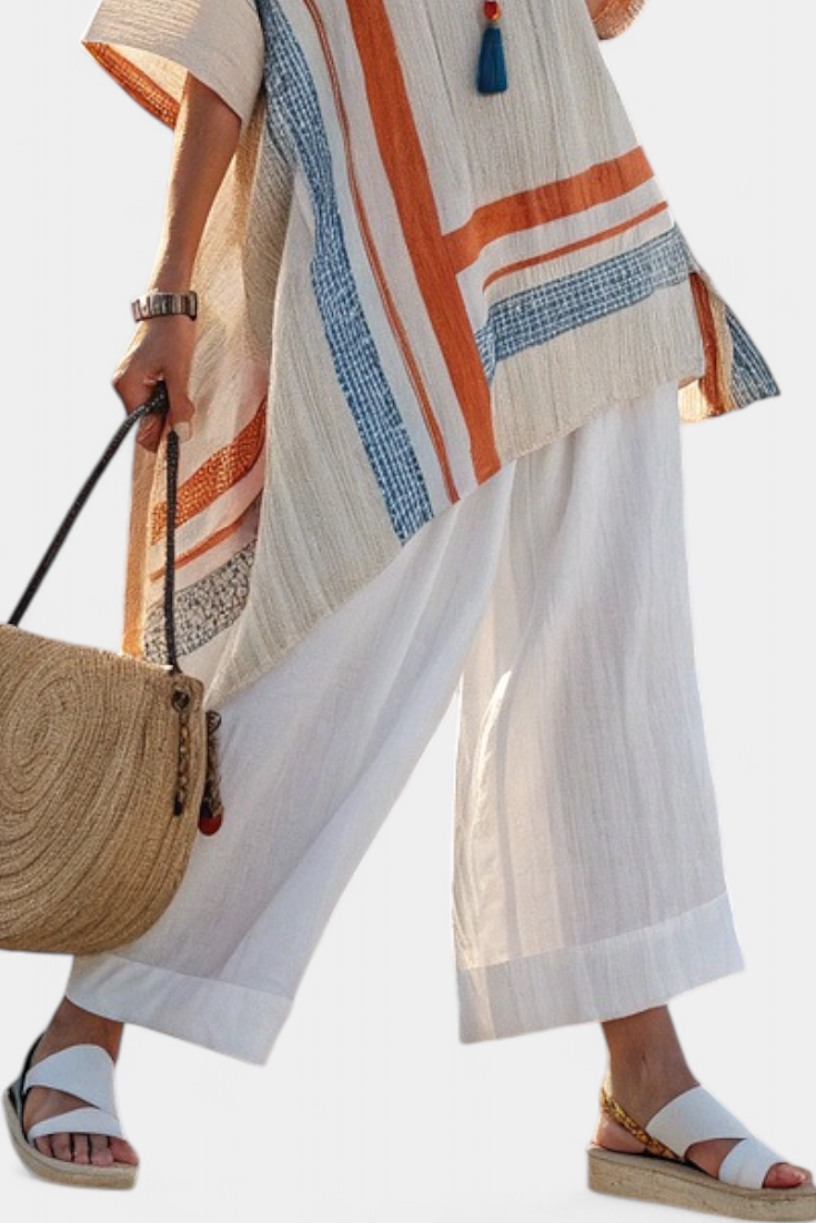 Cosima Vor | Women's Sophisticated Asymmetrical Blouse & Wide-Leg Linen Pants