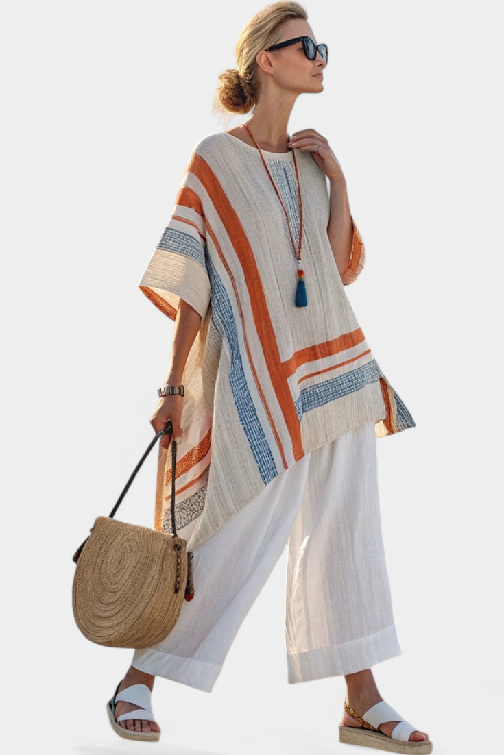 Cosima Vor | Women's Sophisticated Asymmetrical Blouse & Wide-Leg Linen Pants