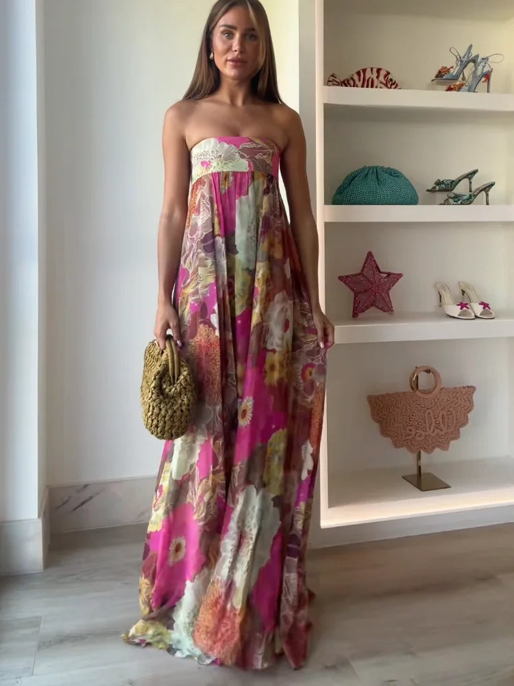 Bérénice Cor | Women's Strapless Floral Maxi Wedding Guest Dress