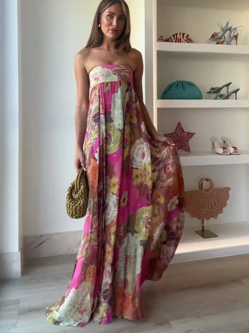 Bérénice Cor | Women's Strapless Floral Maxi Wedding Guest Dress