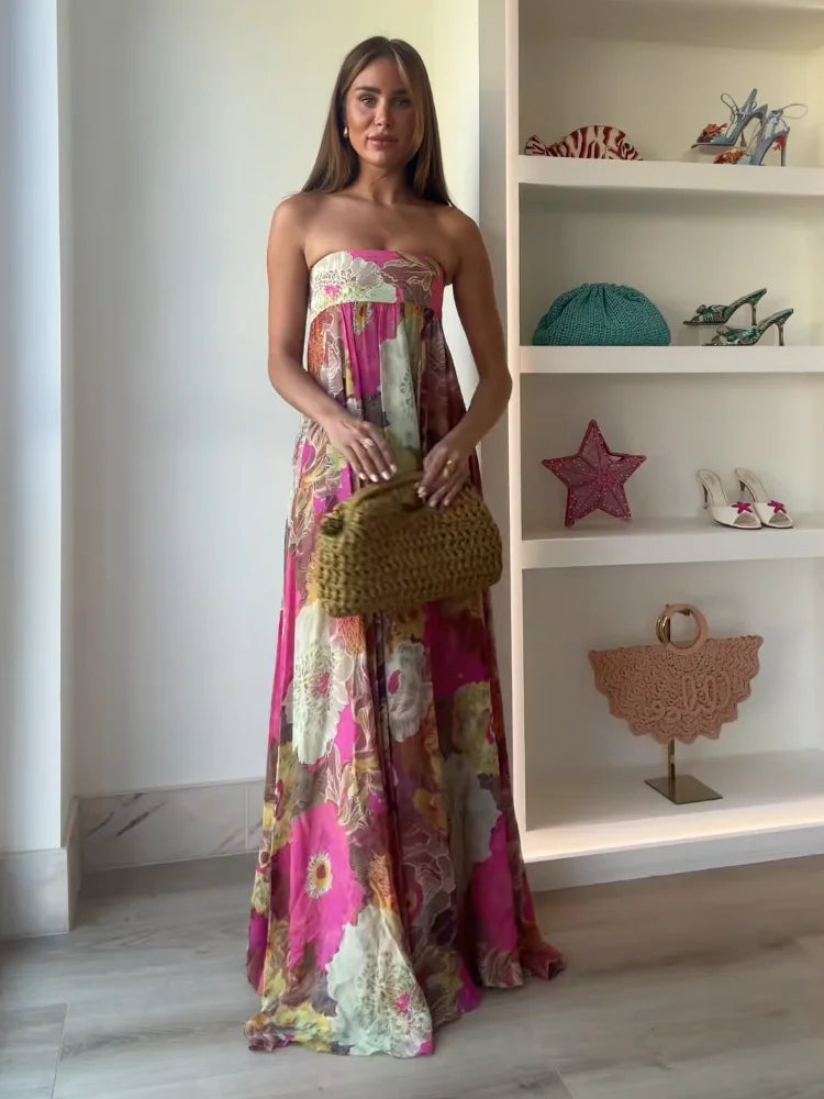 Bérénice Cor | Women's Strapless Floral Maxi Wedding Guest Dress